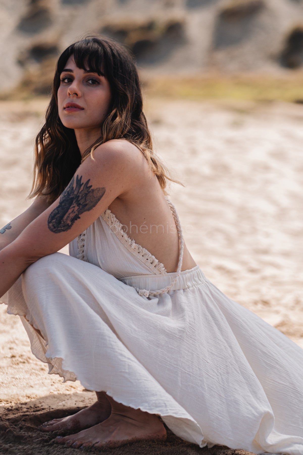 Sea Fairy White Boho Dress with Braids bohmisse Sea Fairy White Boho Dress with Braids bohmisse