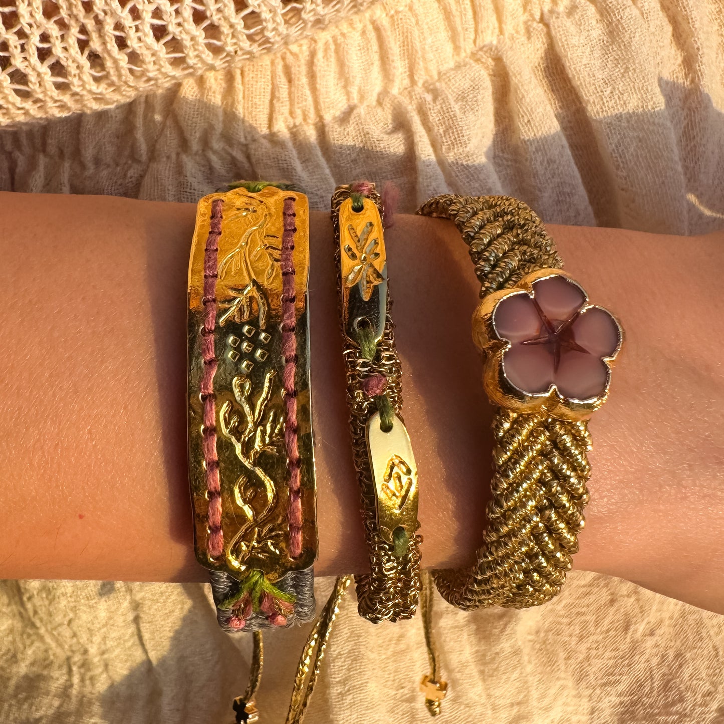 The Noctelle Rose Trio - Hand-Knotted Bracelet Set