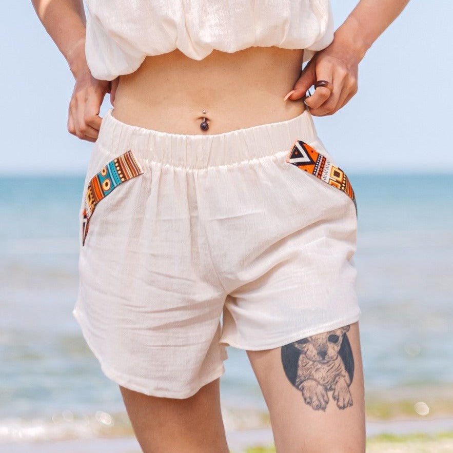 Airy Essence Boho Shorts - ##option2Boho ShortsXSAiry Essence Boho Shorts in White - bohémisse"bohémisse