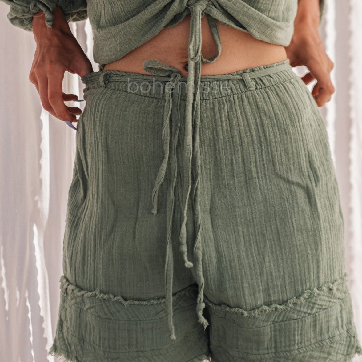 Calm Green Boho Shorts - ##option2Boho ShortsXSCalm Green Boho Shortsbohémisse