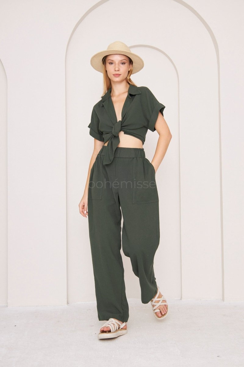 Cotton Calm Boho Crop Top and Pants Matching Set - ##option2Boho Matching SetsXSCotton Calm Boho Crop Top and Pants Matching Set in Green - bohémisse"bohémisse