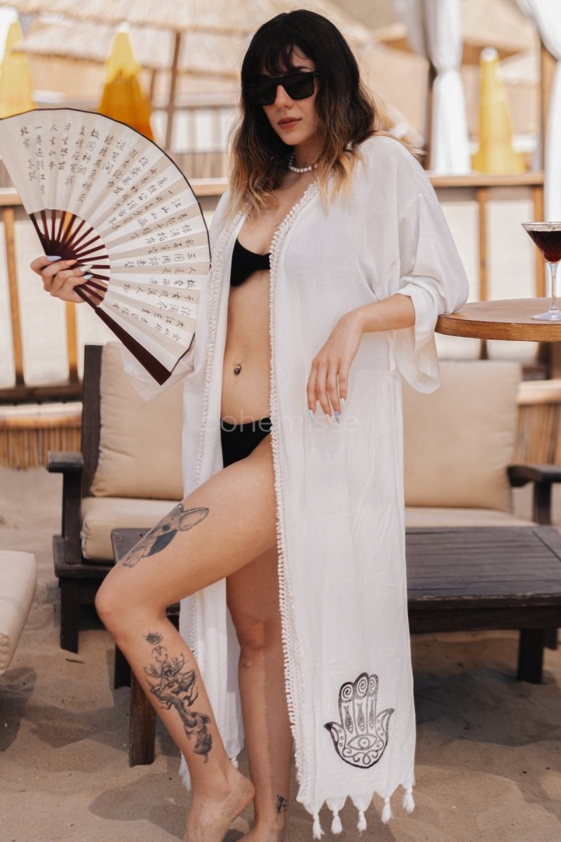 Hand of Hansa Bohemian Boho Kimono - ##option2KimonoS - MHand of Hansa Bohemian Kimono in White - bohémisse"bohémisse