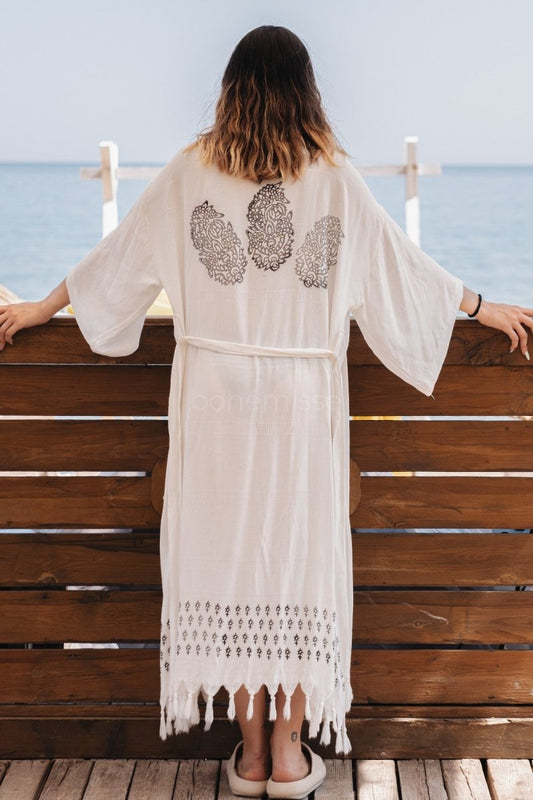 Flower Dream Beach Boho Kimono - ##option2KimonoS - MFlower Dream Beach Kimono in White - bohémisse"bohémisse