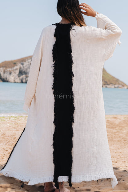 One-of-a kind Natural Beach Kimono in White - bohémisse"