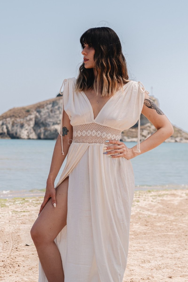 Free - Spirit Boho Dress - ##option2DressXSFree - Spirit Natural Cotton Dress in White - bohémisse"bohémisse