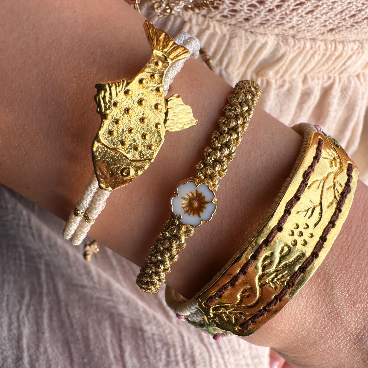 The Pure Light Trio - Hand-Knotted Bracelet Set