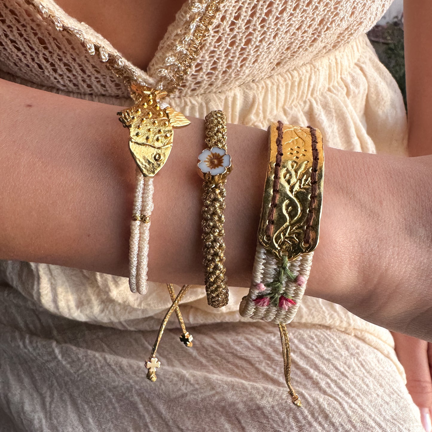 The Pure Light Trio - Hand-Knotted Bracelet Set