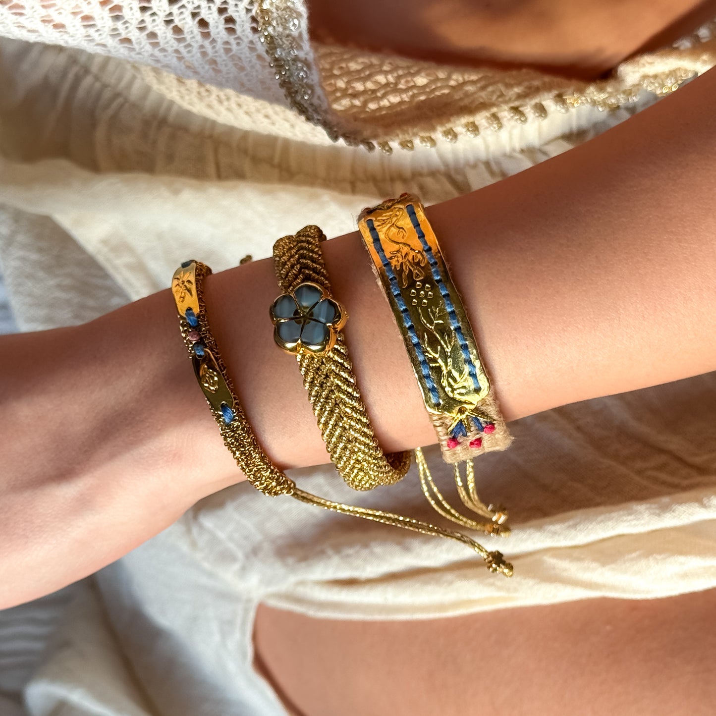 The Aegean Bloom Trio - Hand-Knotted Bracelet Set
