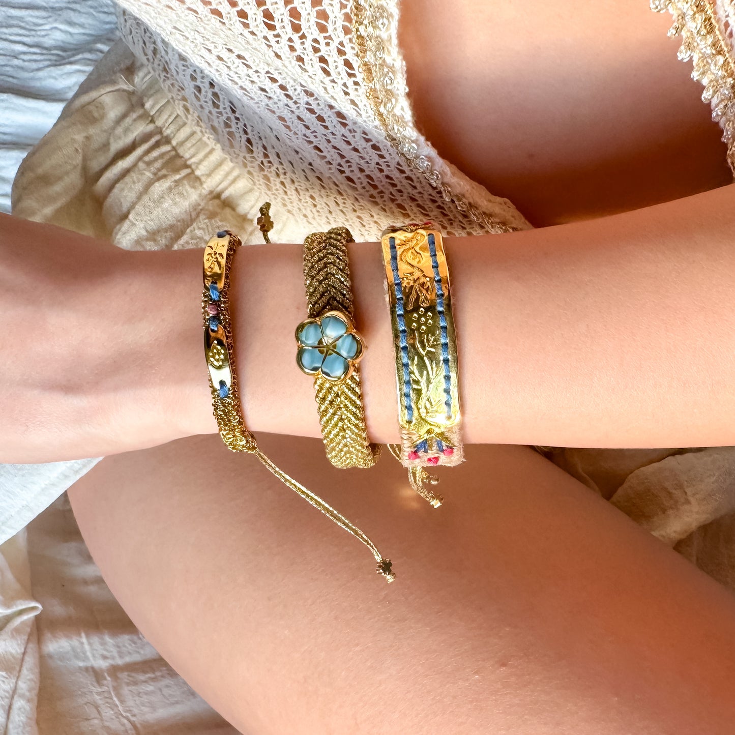 The Aegean Bloom Trio - Hand-Knotted Bracelet Set