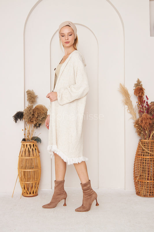 Natural Warmth Long Jacket in White - bohémisse"