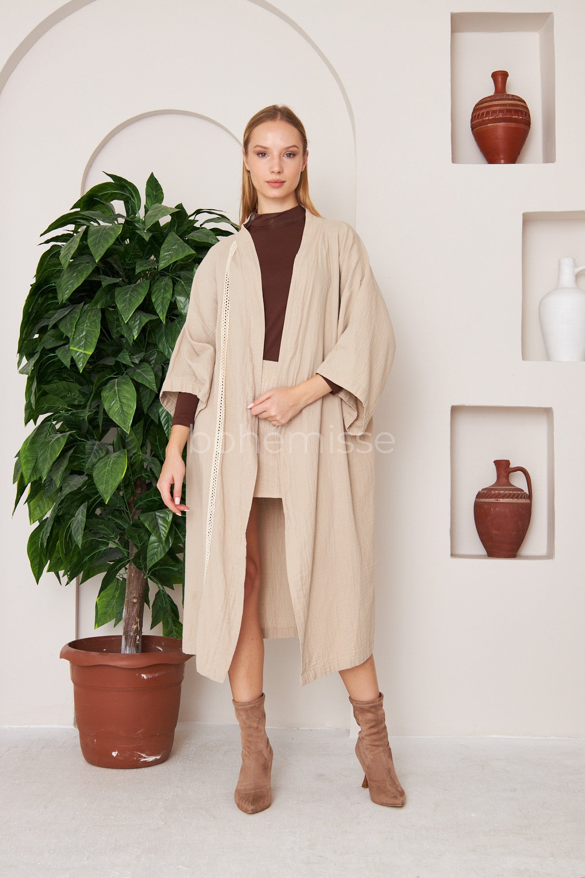 Natural Whisper Kimono in Beige - bohémisse"