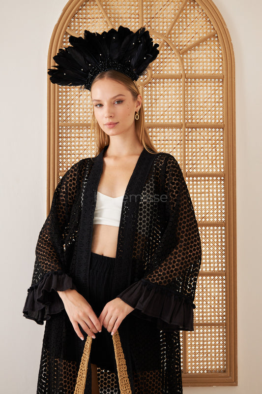 Rustic Boho Kimono in Black - bohémisse"