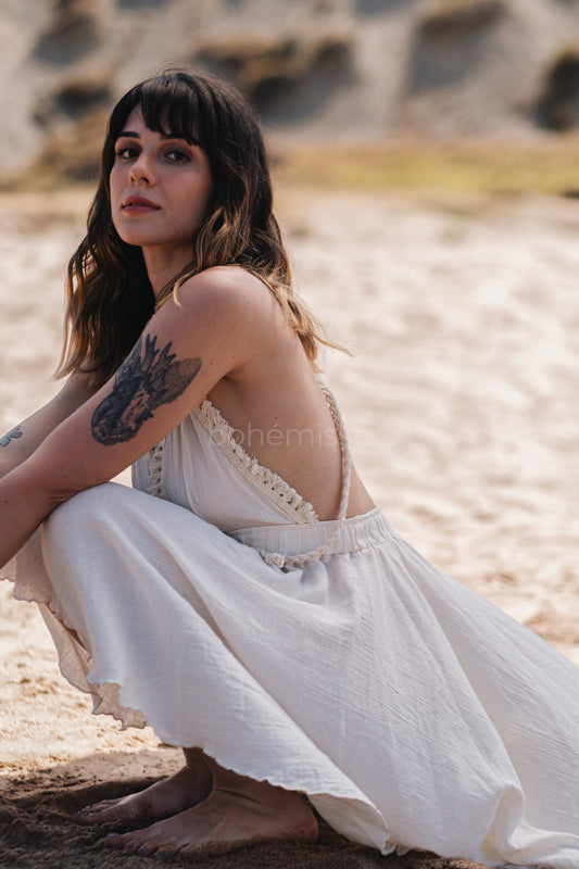 Sea Fairy White Boho Dress with Braids in White - bohémisse"