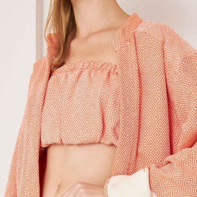 Sunlit Boho Pink Strapless Peshtemal Crop Top in Pink - bohémisse"