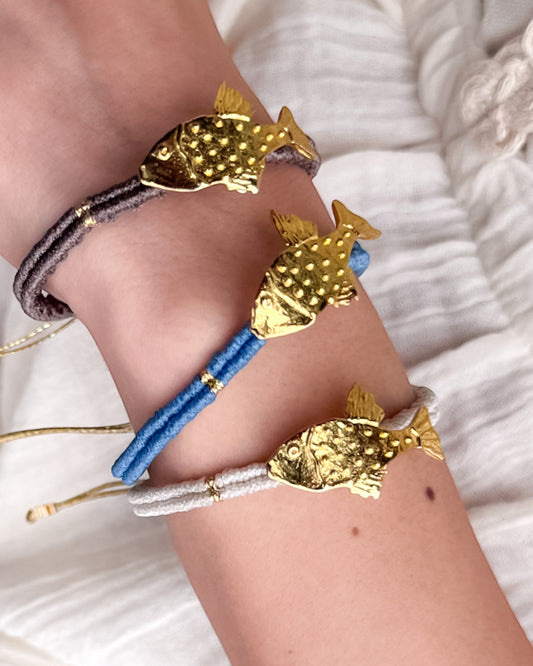 Fish Talisman Macrame Bracelet - Hand-Knotted Good Luck Charm (JWL1)