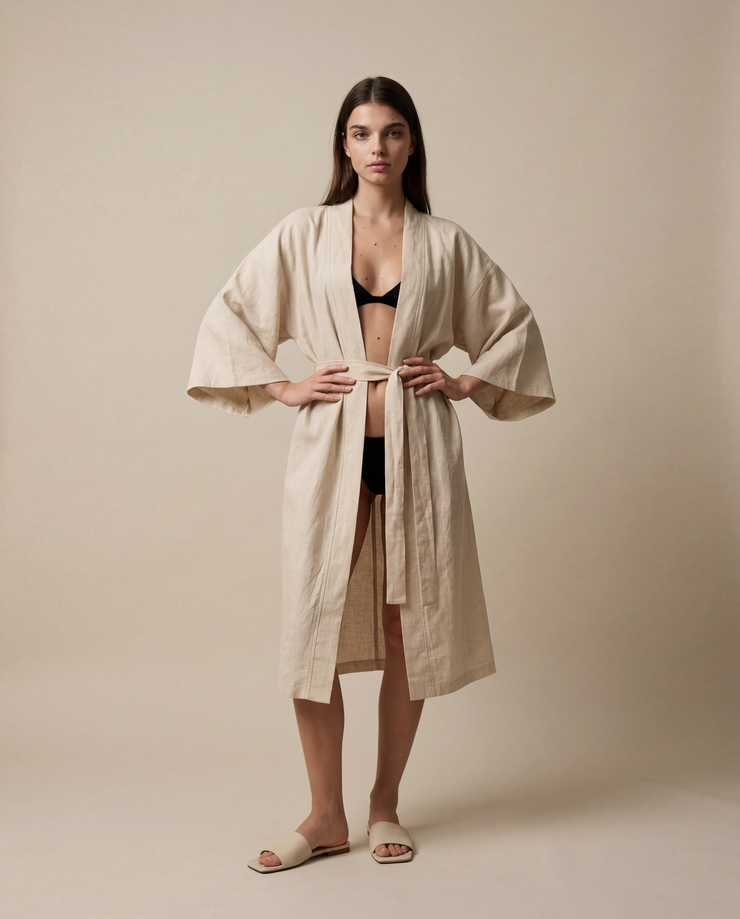 Avira Embroidered Linen Kimono