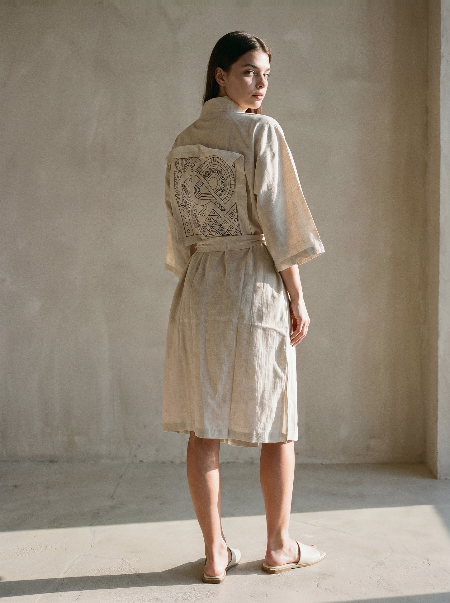 Avira Embroidered Linen Kimono