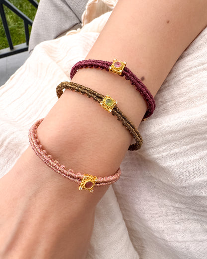 Natural Light Macrame Bracelet - Silver & Natural Stone