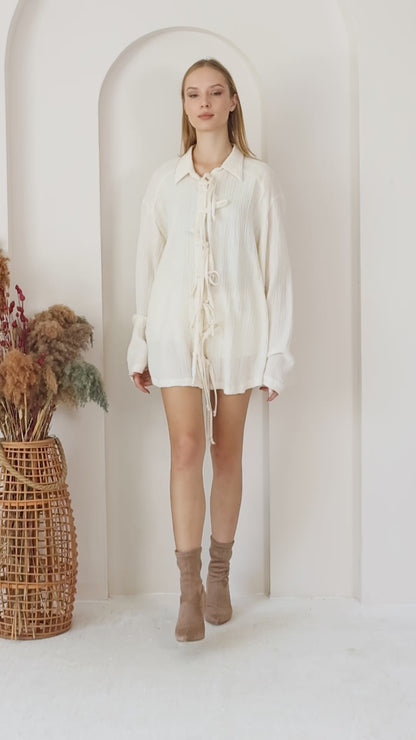 Earthen Embrace Drawstring Boho Kimono Shirt