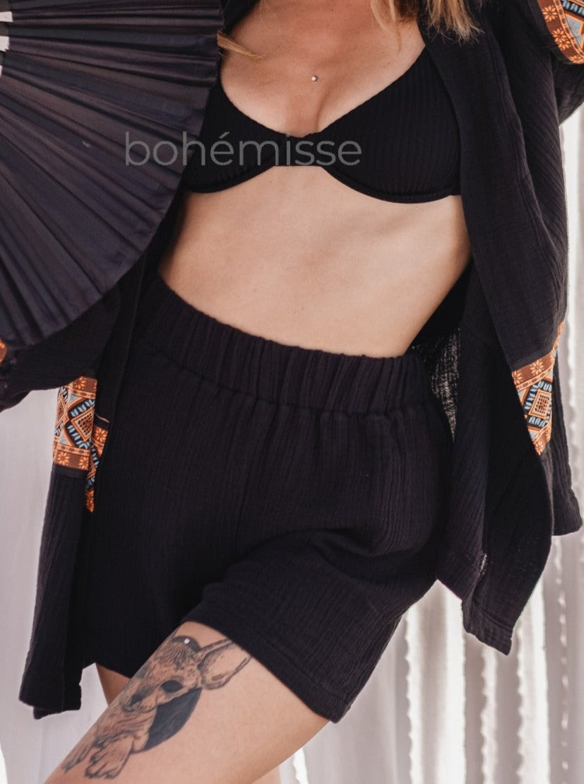 Radiant Boho Shorts in Black - bohémisse"